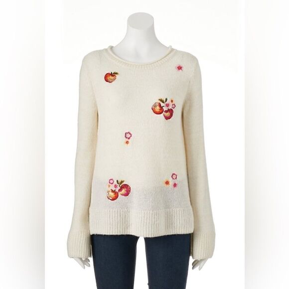 LC Lauren Conrad Size Medium Cream Disney Snow White Embroidered Sweater - Picture 1 of 8